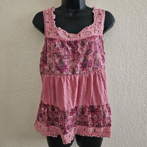 Lucky Brand Pink Floral Babydoll Tank Top